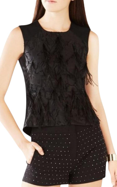 Feathered Burnout Floral Jacquard Top BCBGMAXAZRIA