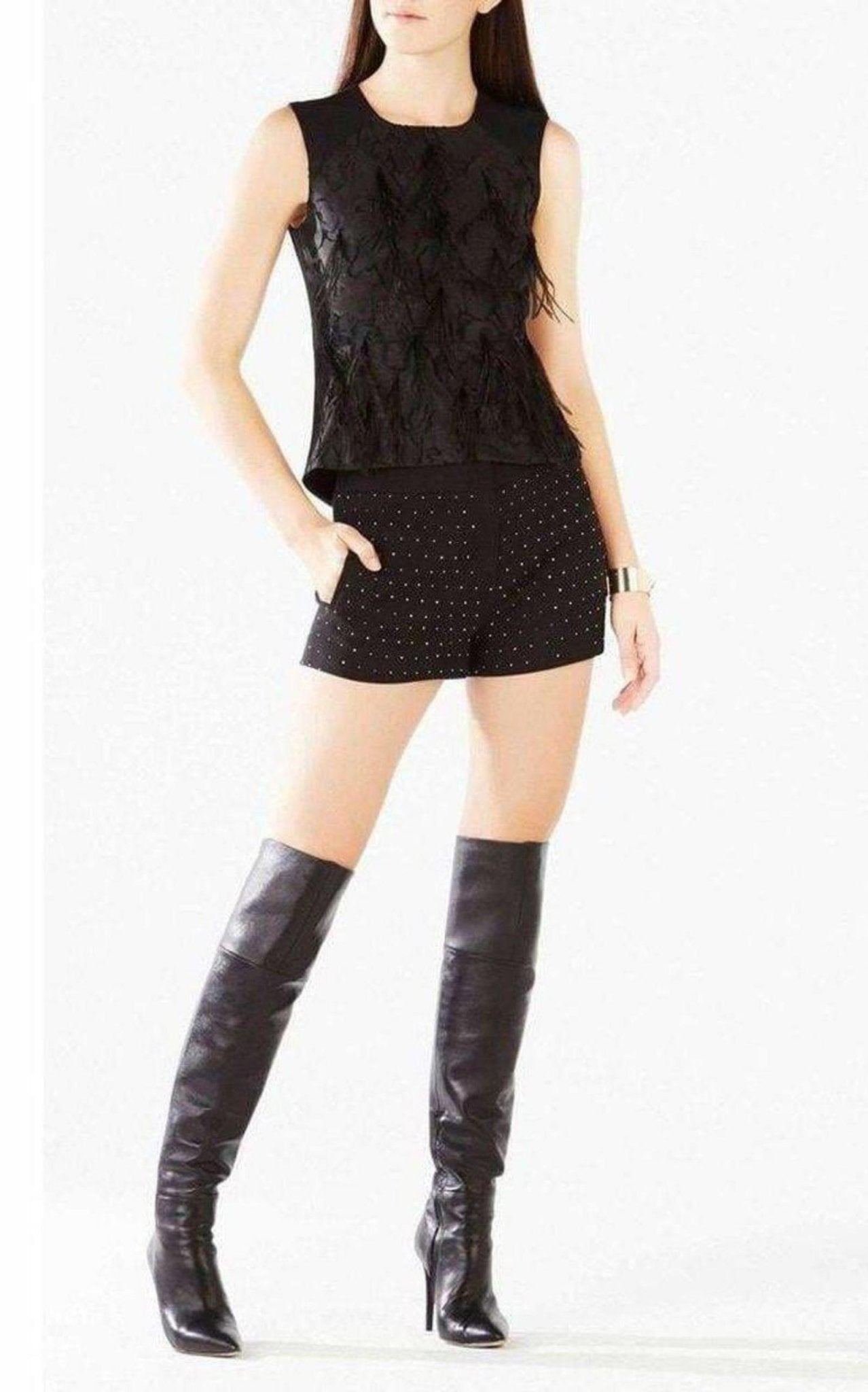 BCBGMAXAZRIA Feathered Burnout Floral Jacquard Top - Runway Catalog