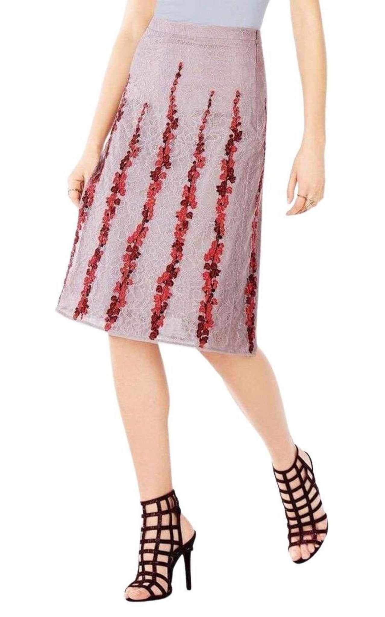BCBGMAXAZRIA Floral Embroidered Midi Skirt - Runway Catalog