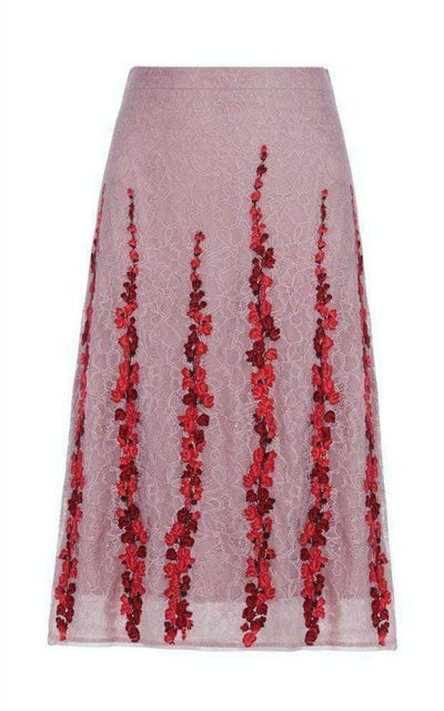 BCBGMAXAZRIA Floral Embroidered Midi Skirt - Runway Catalog