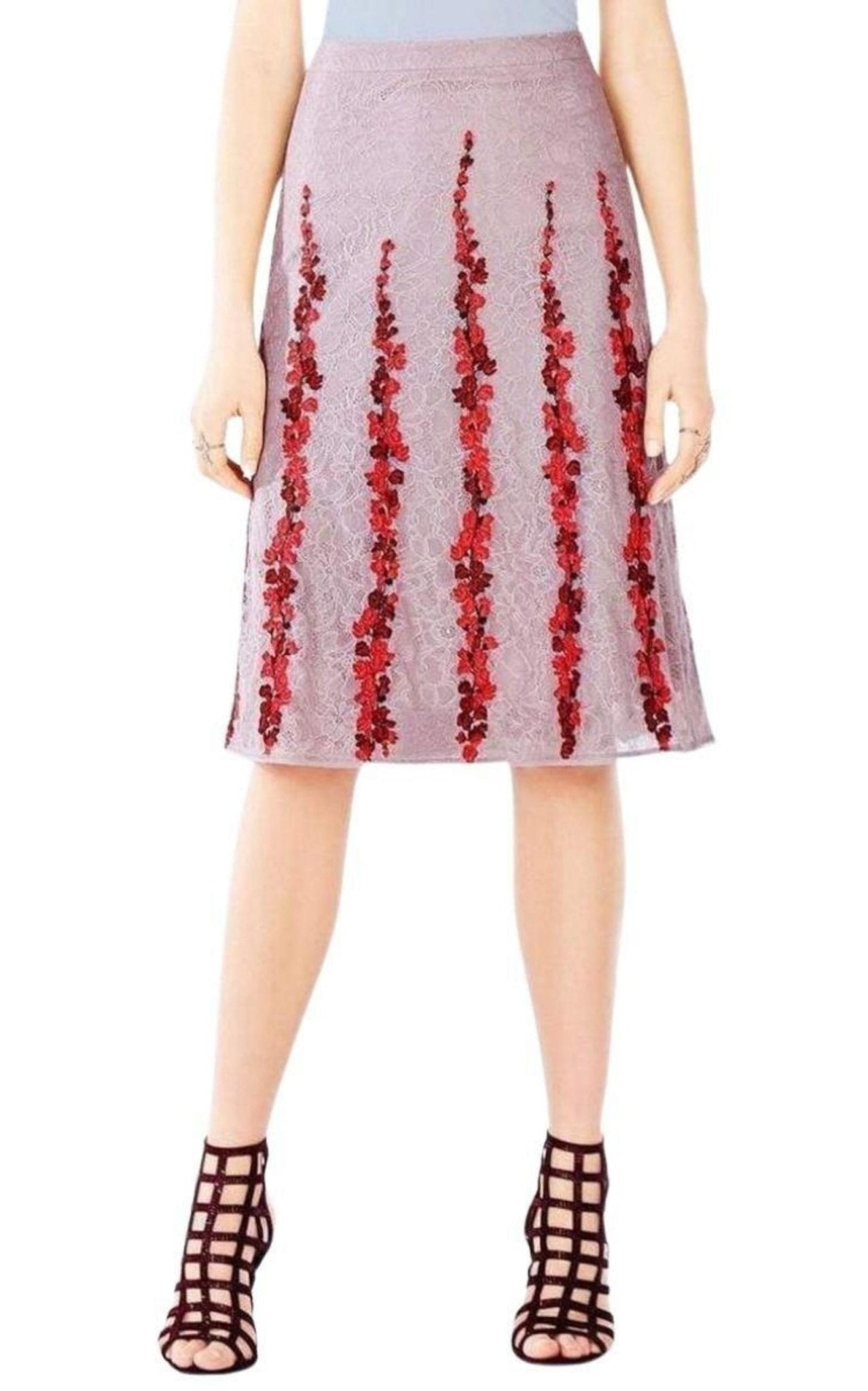 BCBGMAXAZRIA Floral Embroidered Midi Skirt - Runway Catalog