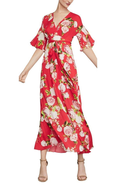 Floral-Print Faux-Wrap Maxi Dress BCBGMAXAZRIA