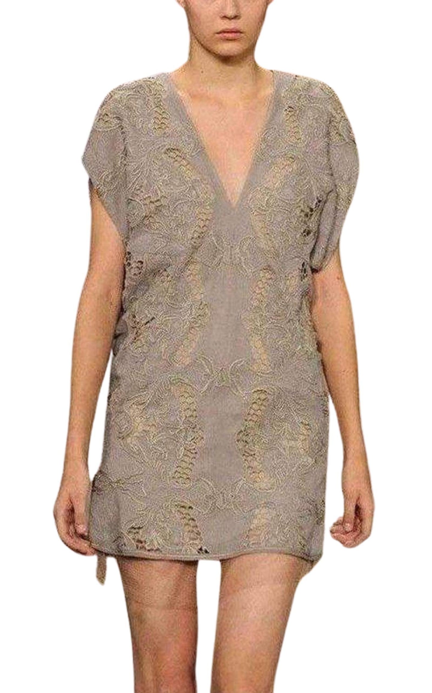 Freja Organza Lace Beige Dress BCBGMAXAZRIA