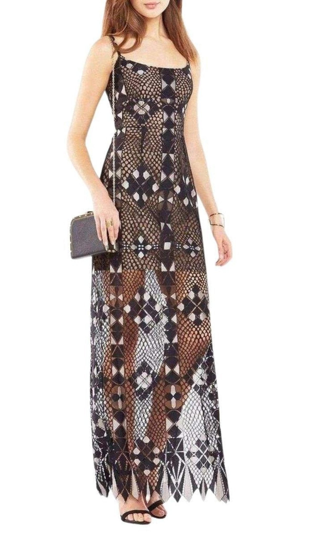 BCBGMAXAZRIA Geometric Lace Maxi Dress - Runway Catalog