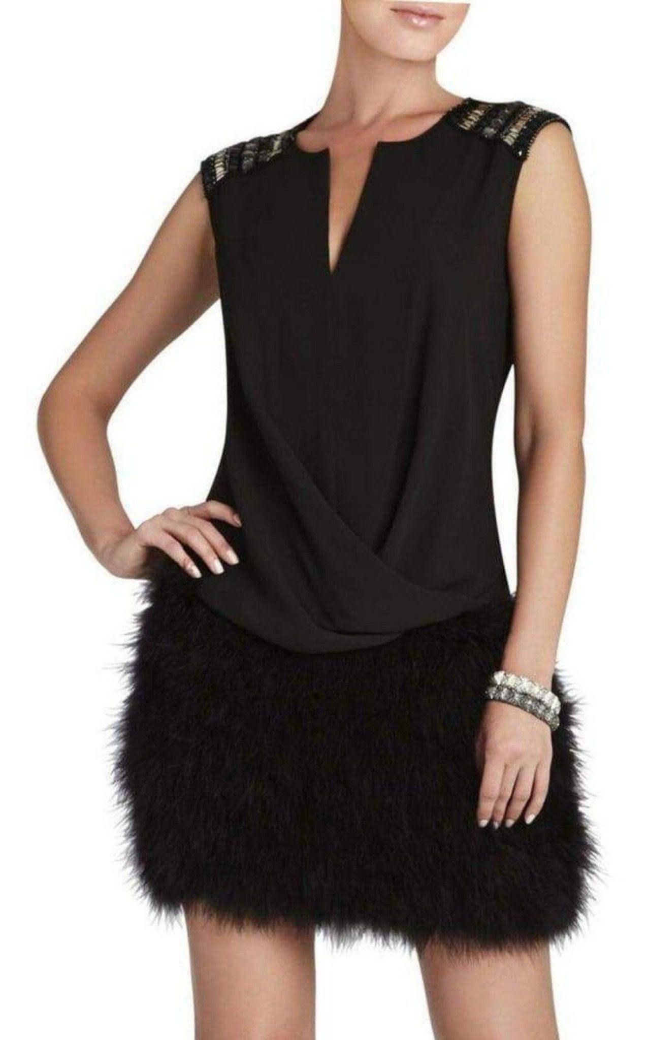 BCBGMAXAZRIA Gisele Front Draped Sleeveless Beaded Blouse - Runway Catalog
