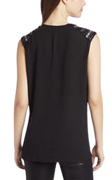 Gisele Front Draped Sleeveless Beaded Blouse BCBGMAXAZRIA