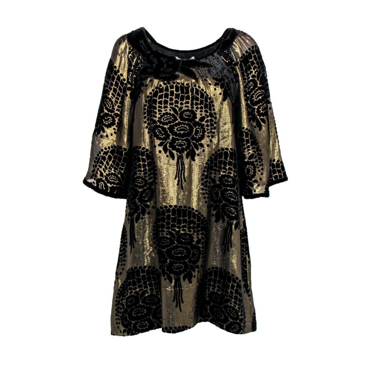 BCBGMAXAZRIA Gold Black Lame Silk Blend Shift Dress