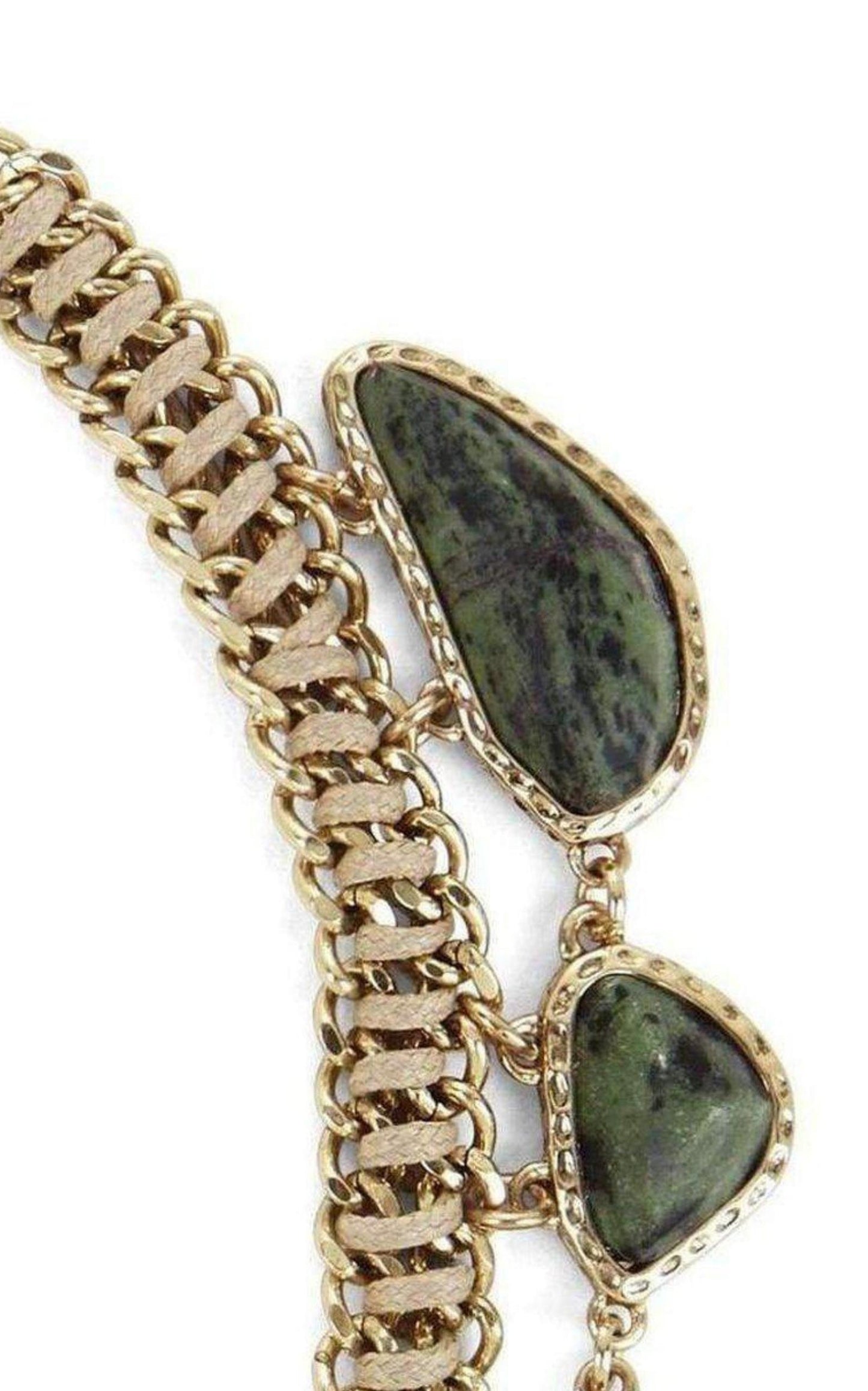 Gold Green Natural Stone Collar Necklace BCBGMAXAZRIA