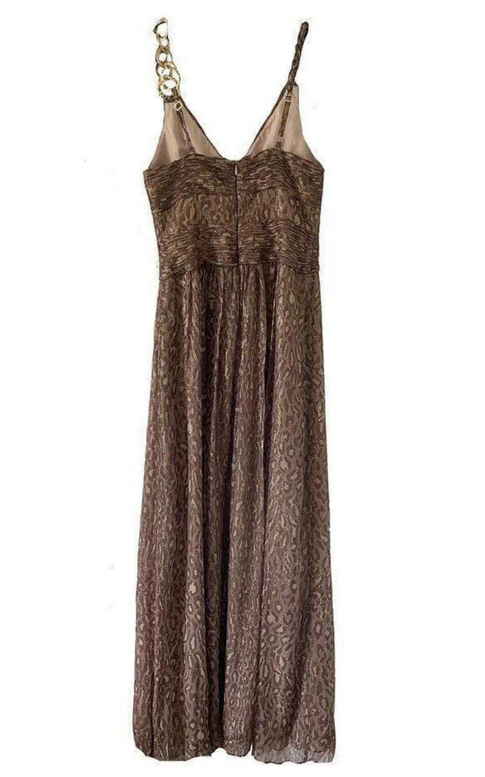 Gold Leopard Print Silk Gown Dress BCBGMAXAZRIA