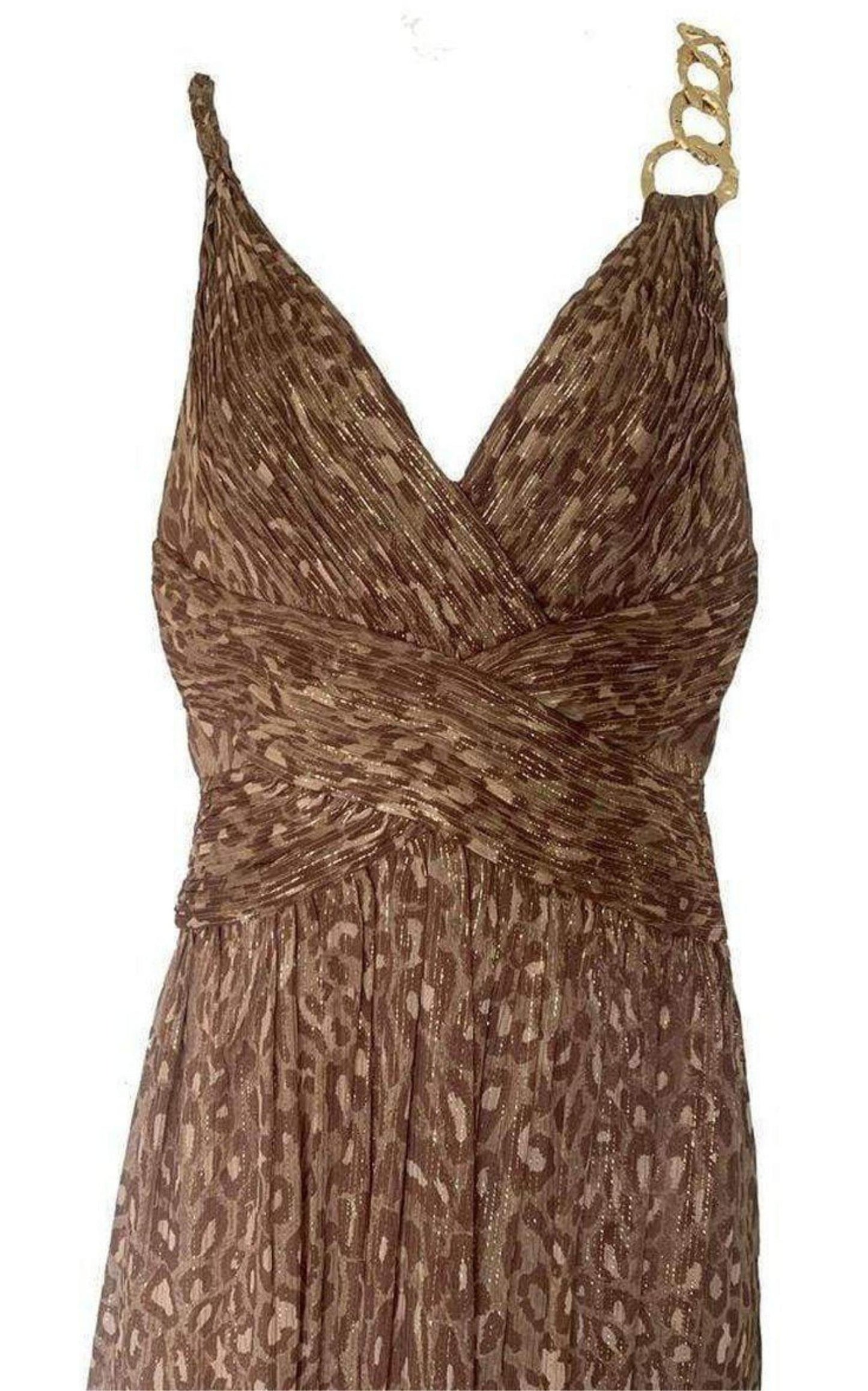 Gold Leopard Print Silk Gown Dress BCBGMAXAZRIA