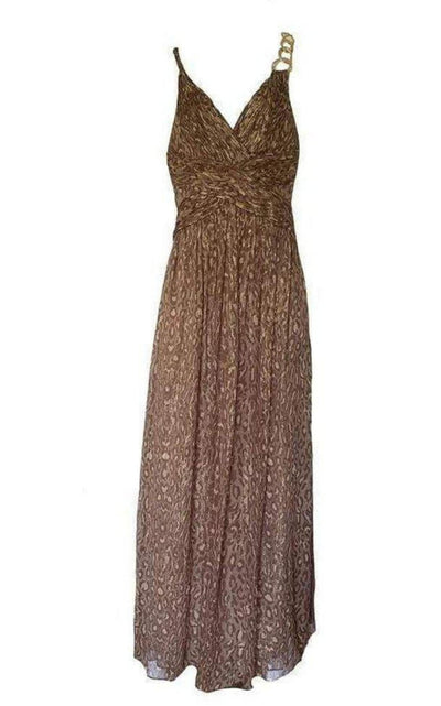BCBGMAXAZRIA Gold Leopard Print Silk Gown Dress - Runway Catalog