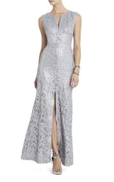 BCBGMAXAZRIA Grey Cain Sequin Appliqué Dress - Runway Catalog