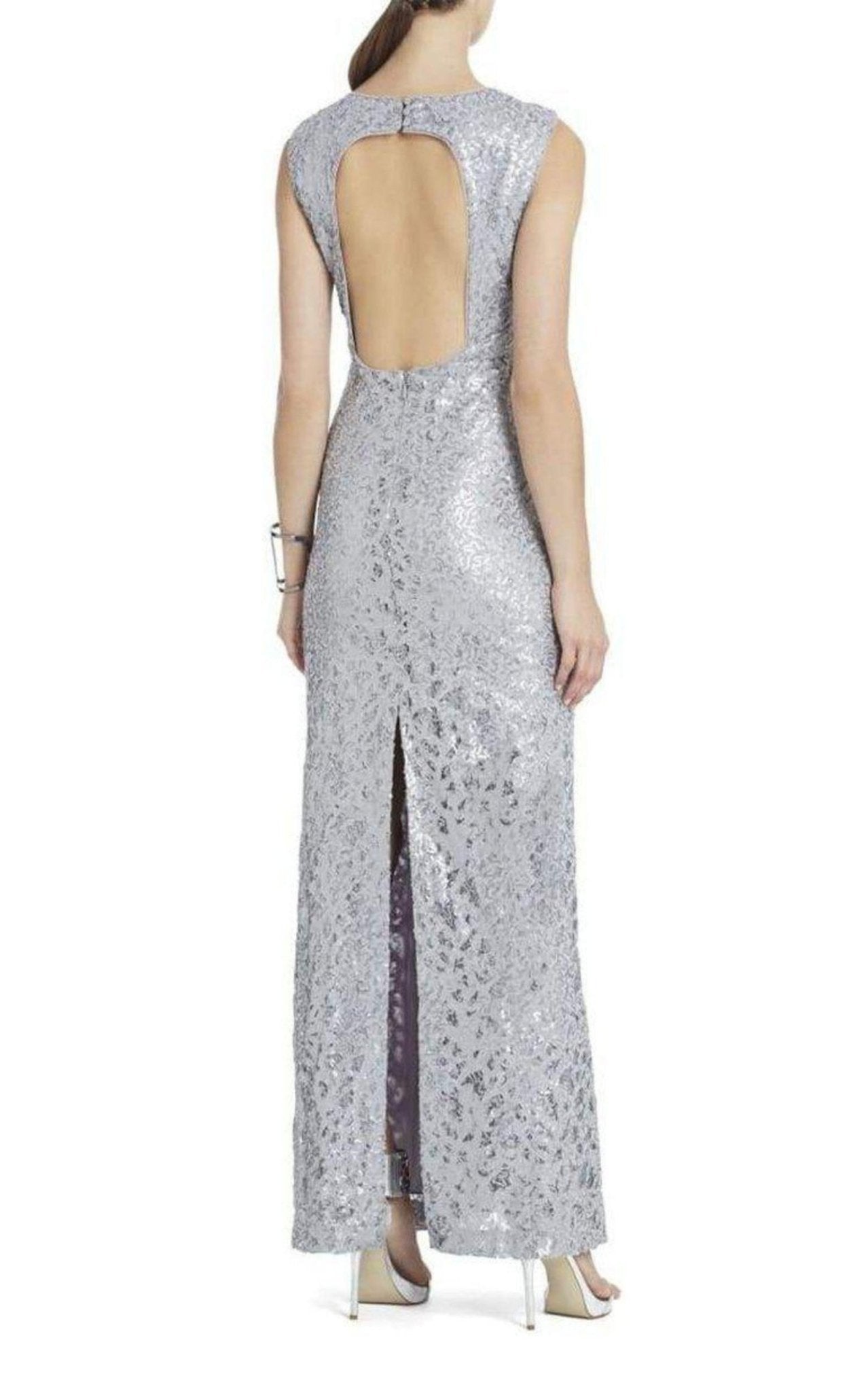 BCBGMAXAZRIA Grey Cain Sequin Appliqué Dress - Runway Catalog