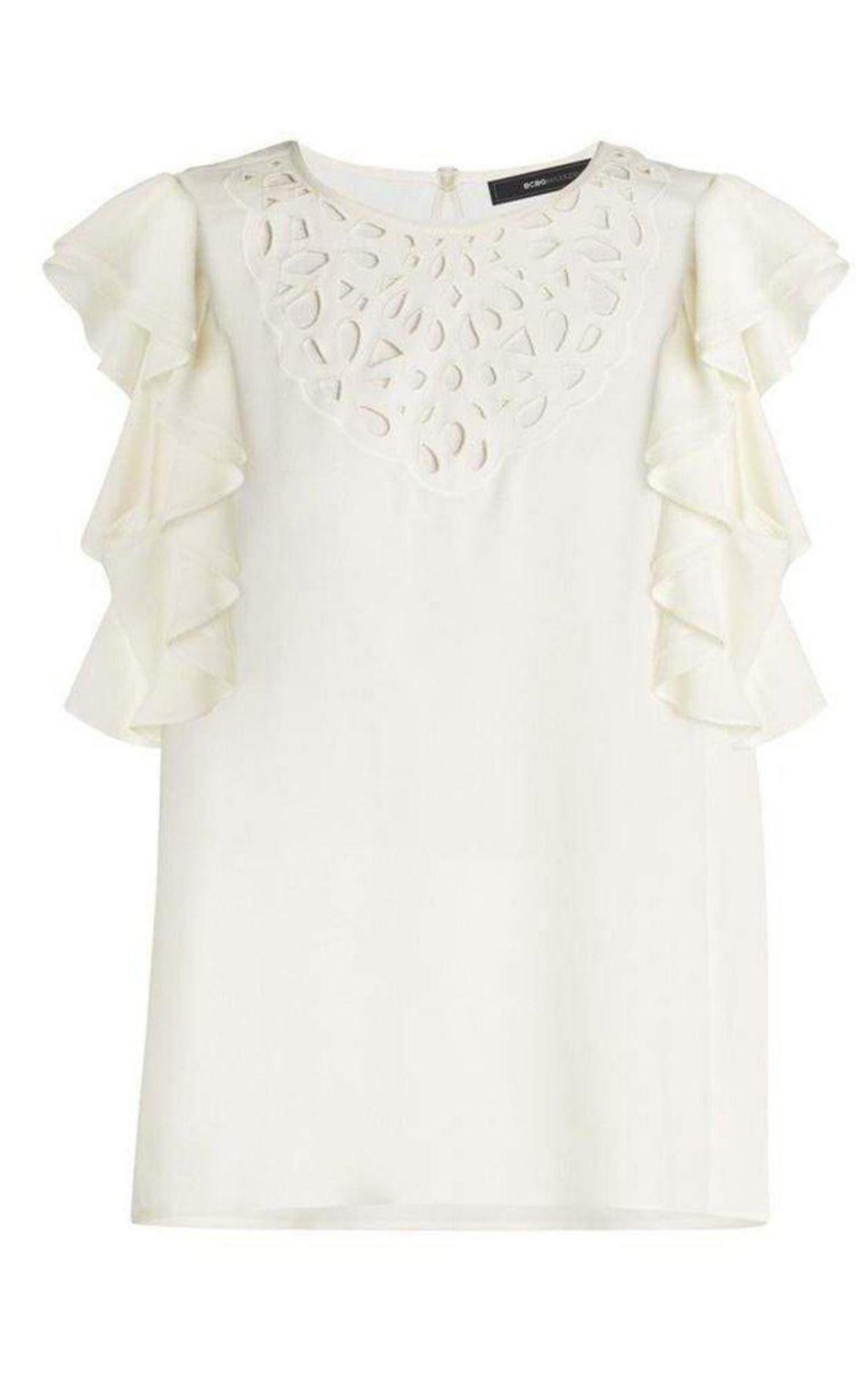 Haidee Flutter-Sleeve Cutout Embroidered Top BCBGMAXAZRIA