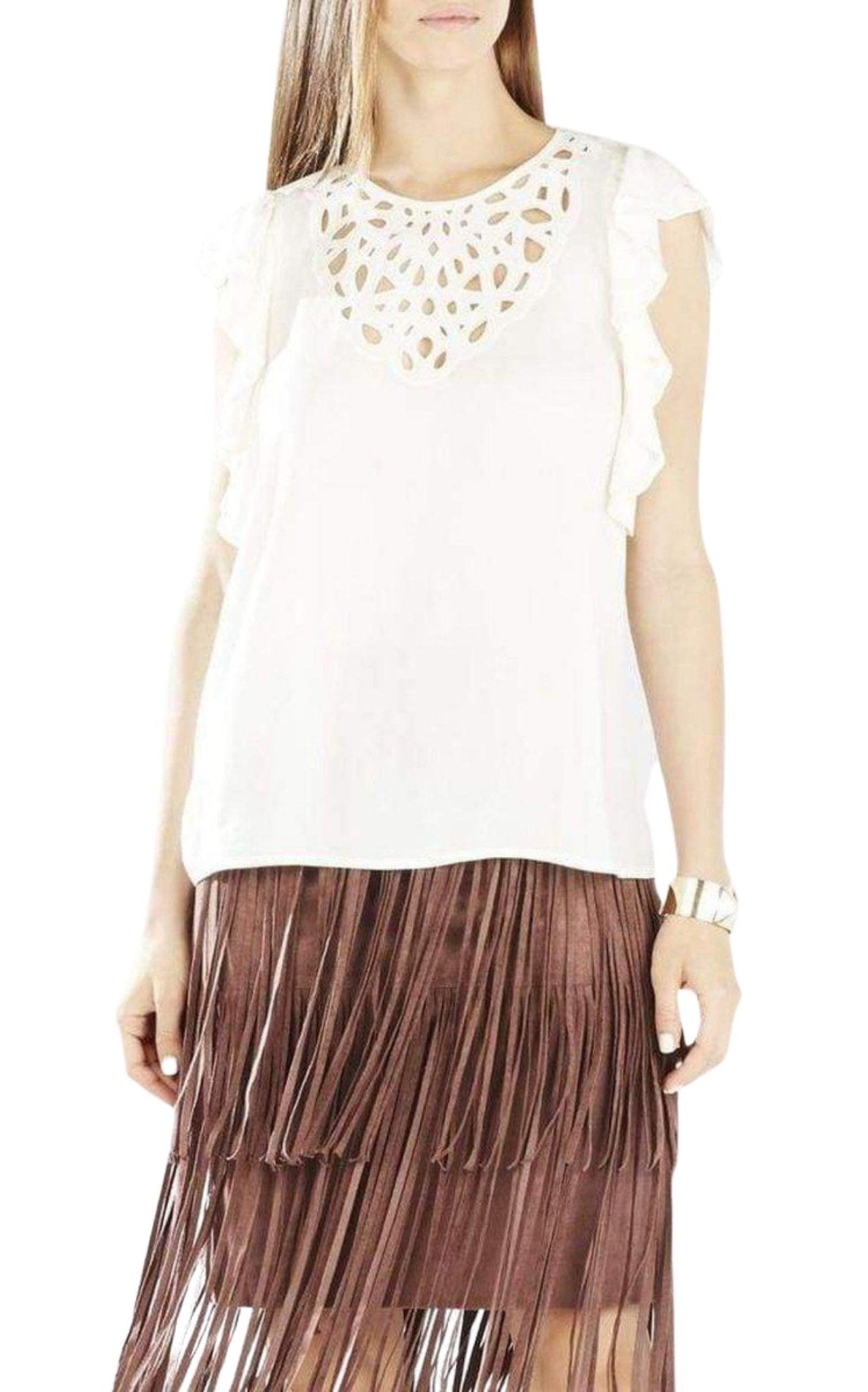 BCBGMAXAZRIA Haidee Flutter - Sleeve Cutout Embroidered Top - Runway Catalog