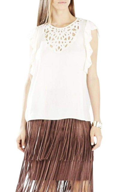 BCBGMAXAZRIA Haidee Flutter - Sleeve Cutout Embroidered Top - Runway Catalog