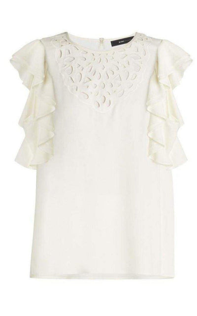 BCBGMAXAZRIA Haidee Flutter - Sleeve Cutout Embroidered Top - Runway Catalog