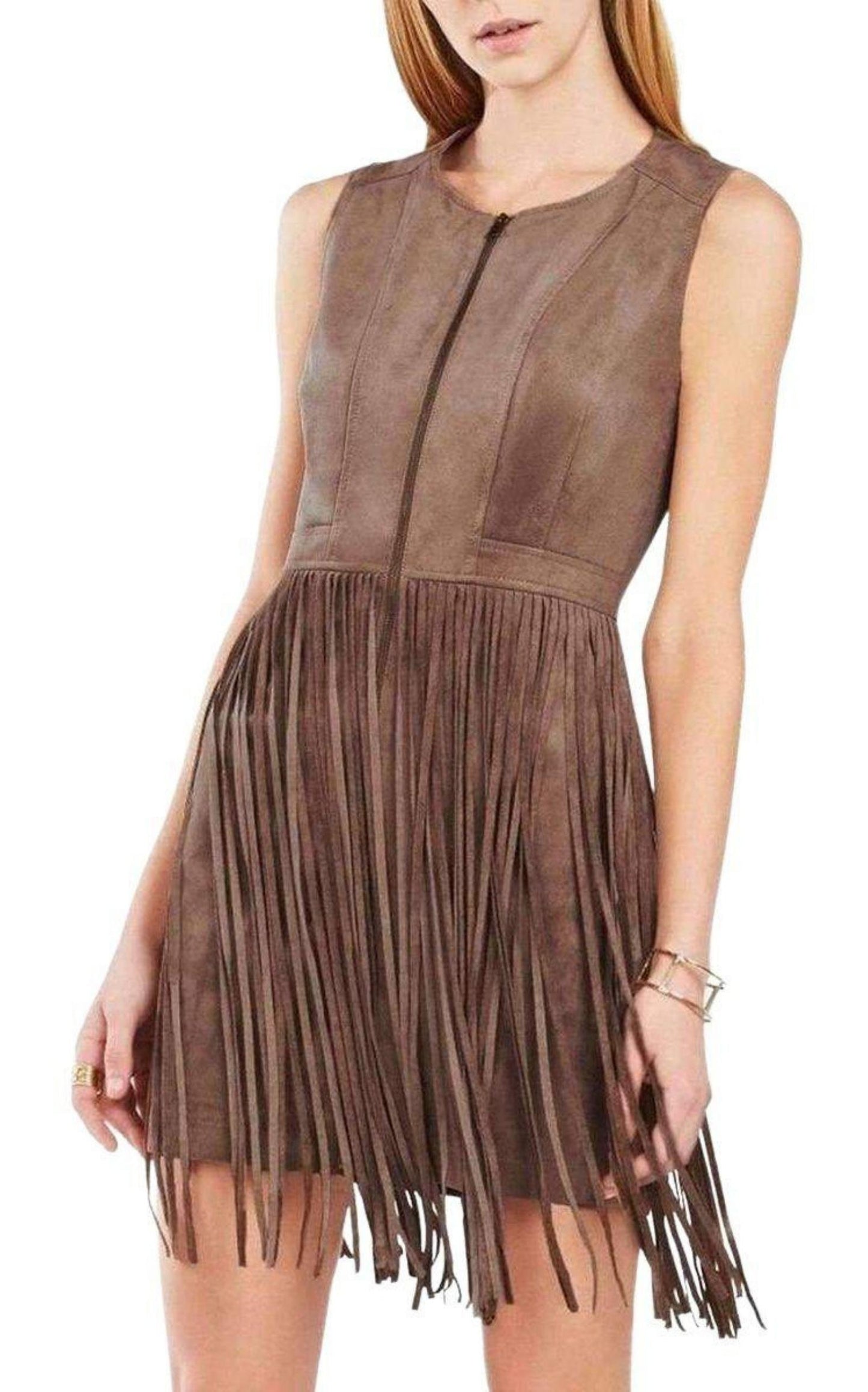 Hamin Fringe Faux Suede Vest Dress BCBGMAXAZRIA