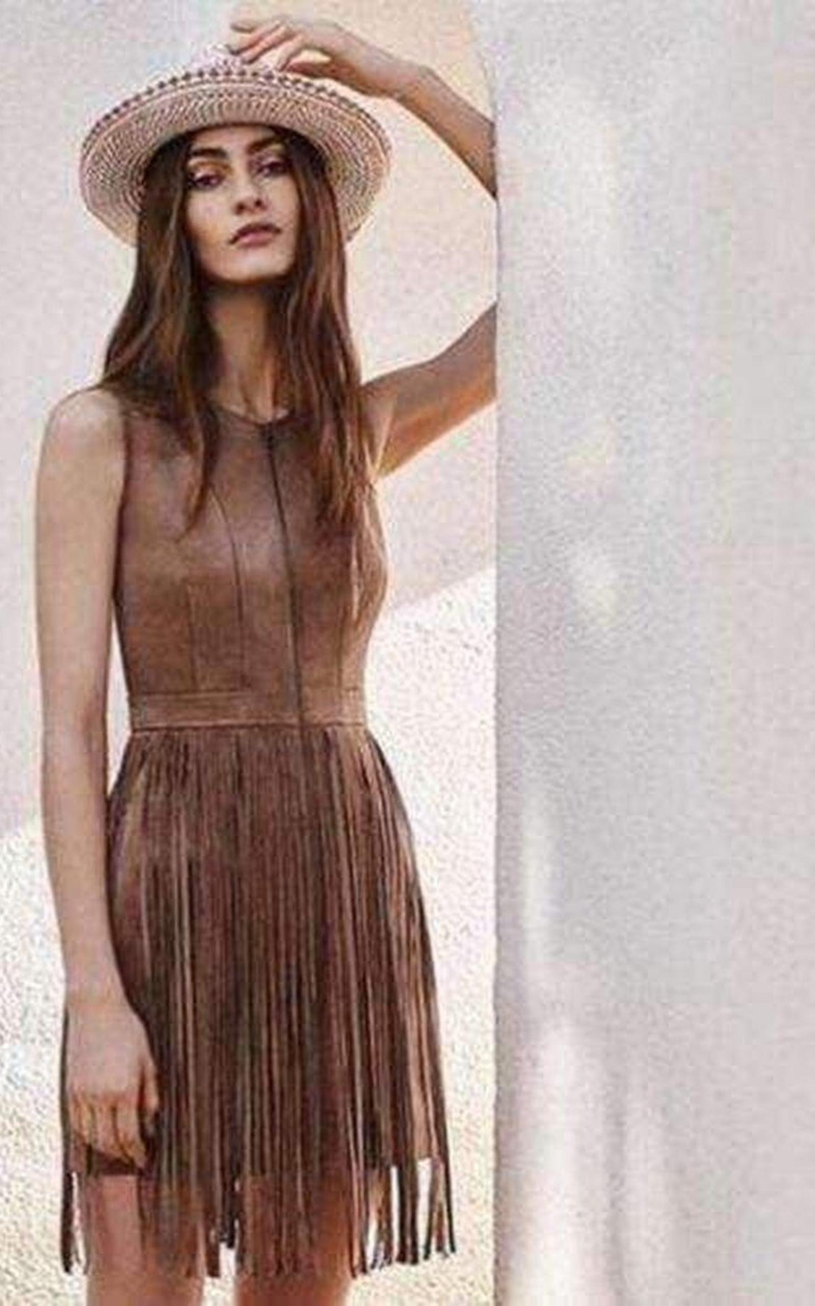 Manifesto Tan Suede Fringe Maxi Dress online