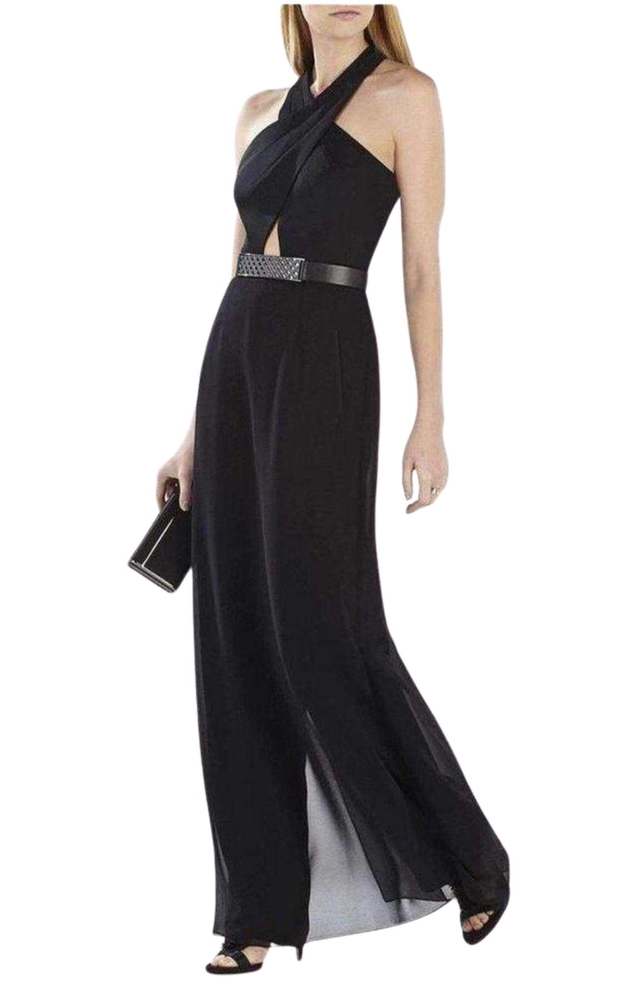 BCBGMAXAZRIA Josselyn Black Halter Top Jumpsuit - Runway Catalog