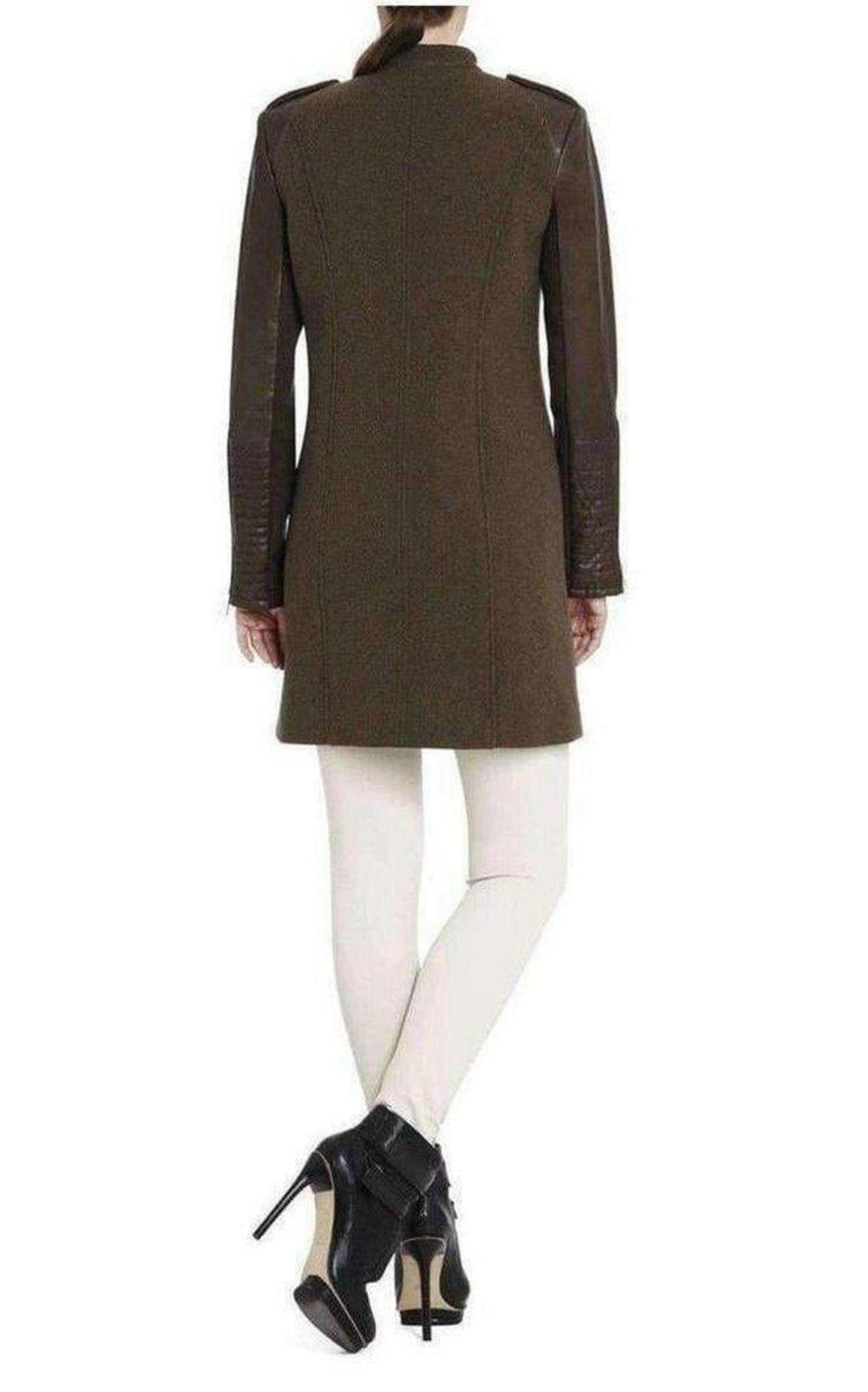 BCBGMAXAZRIA Julia Contrast Leather Sleeves Coat