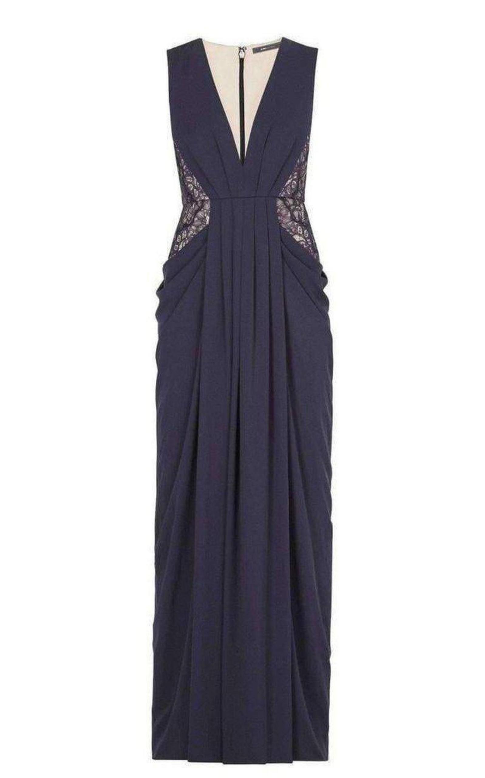 Kamara Deep-V Lace Draped Gown BCBGMAXAZRIA