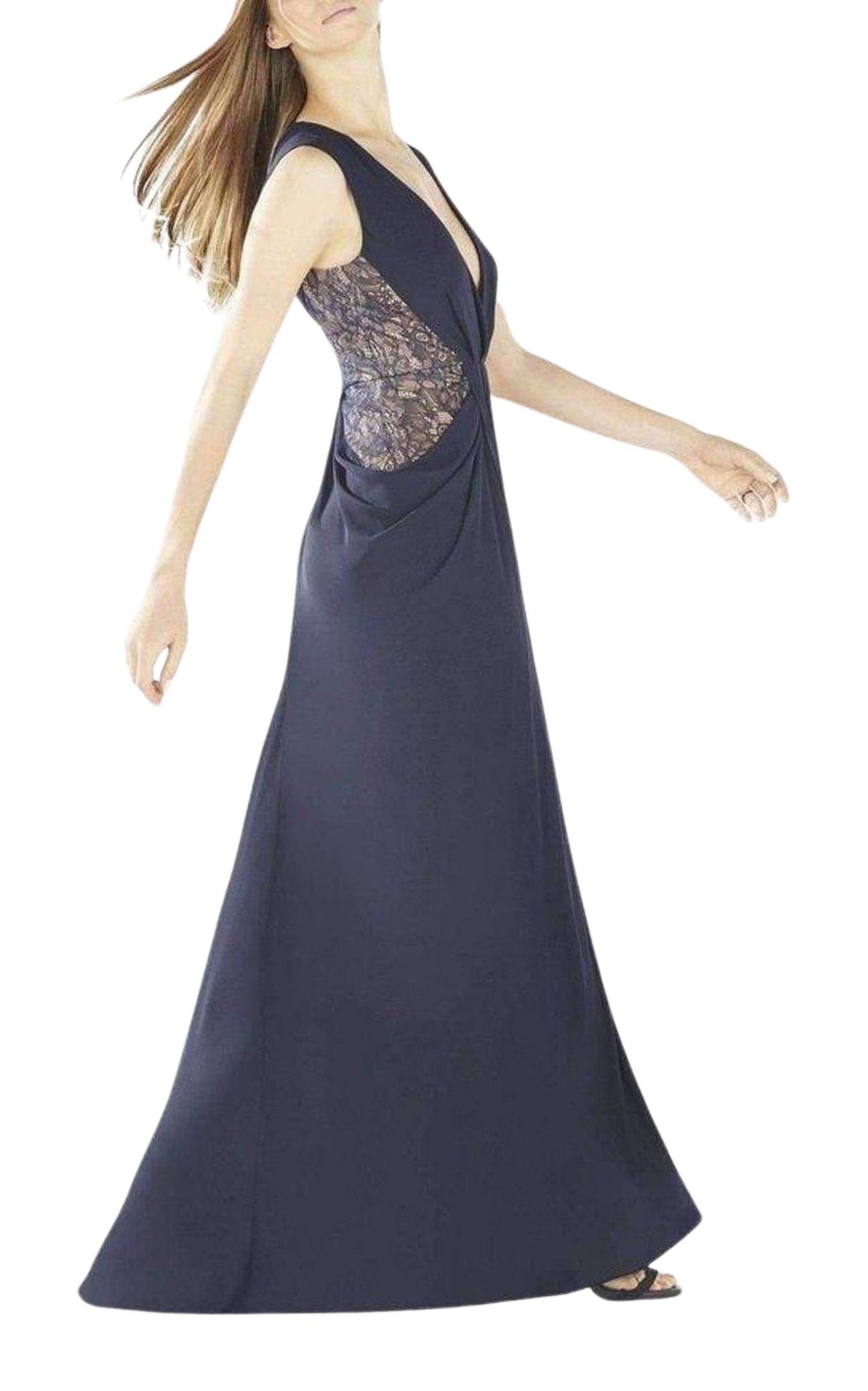 Kamara Deep-V Lace Draped Gown BCBGMAXAZRIA