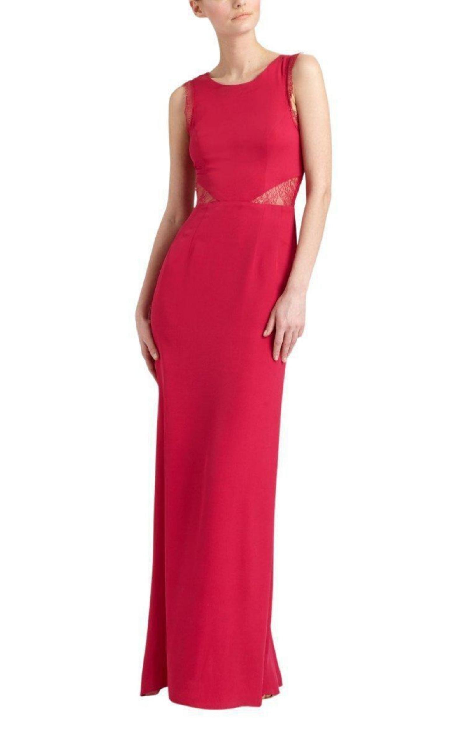 BCBGMAXAZRIA Veira NEW shops $498 Sz 6 Red Lace over Tan Long Poly Blend Maxi Dress