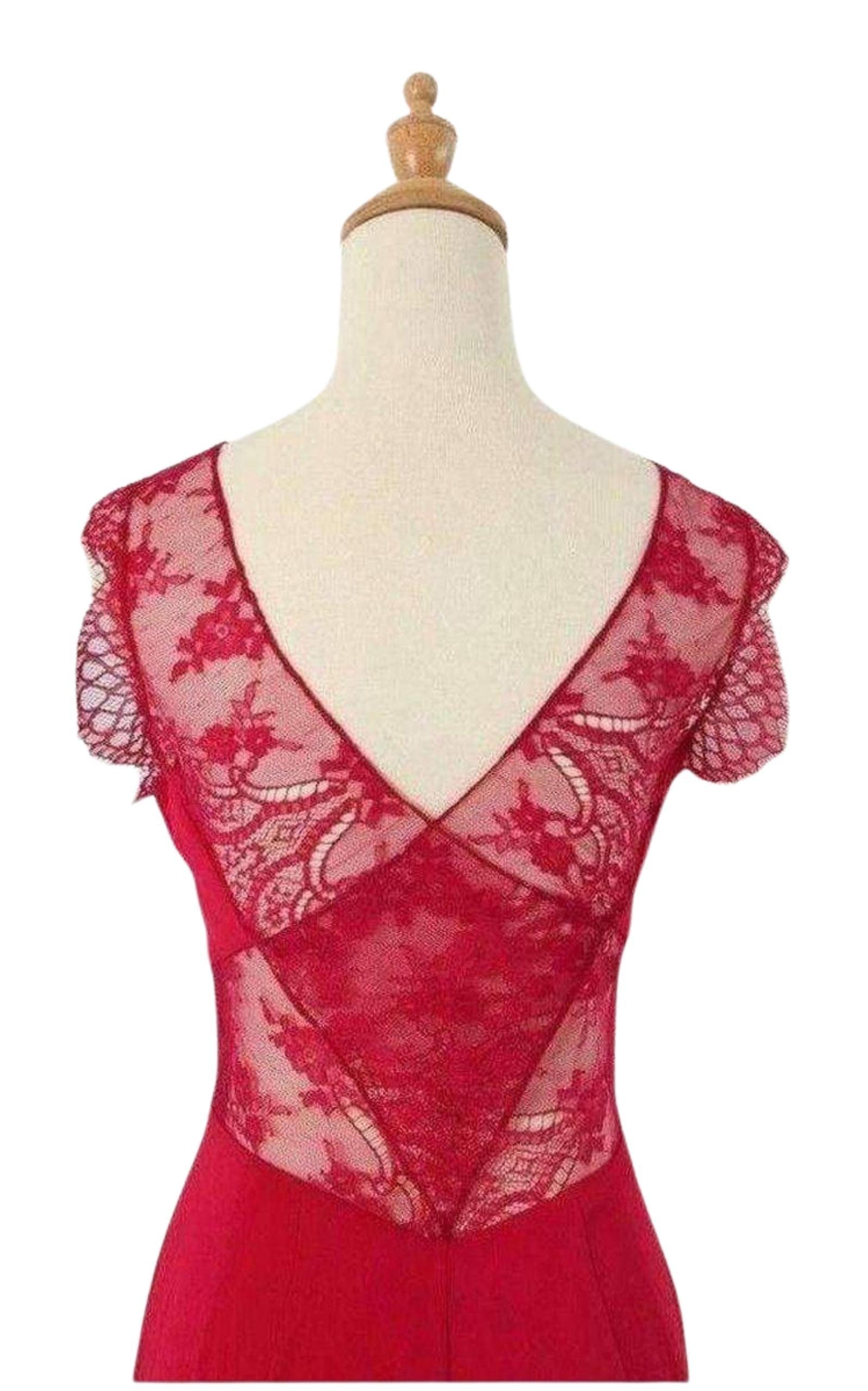 Karey Maxi Lace Detail Turkish Pink Dress US 0 Red Silk