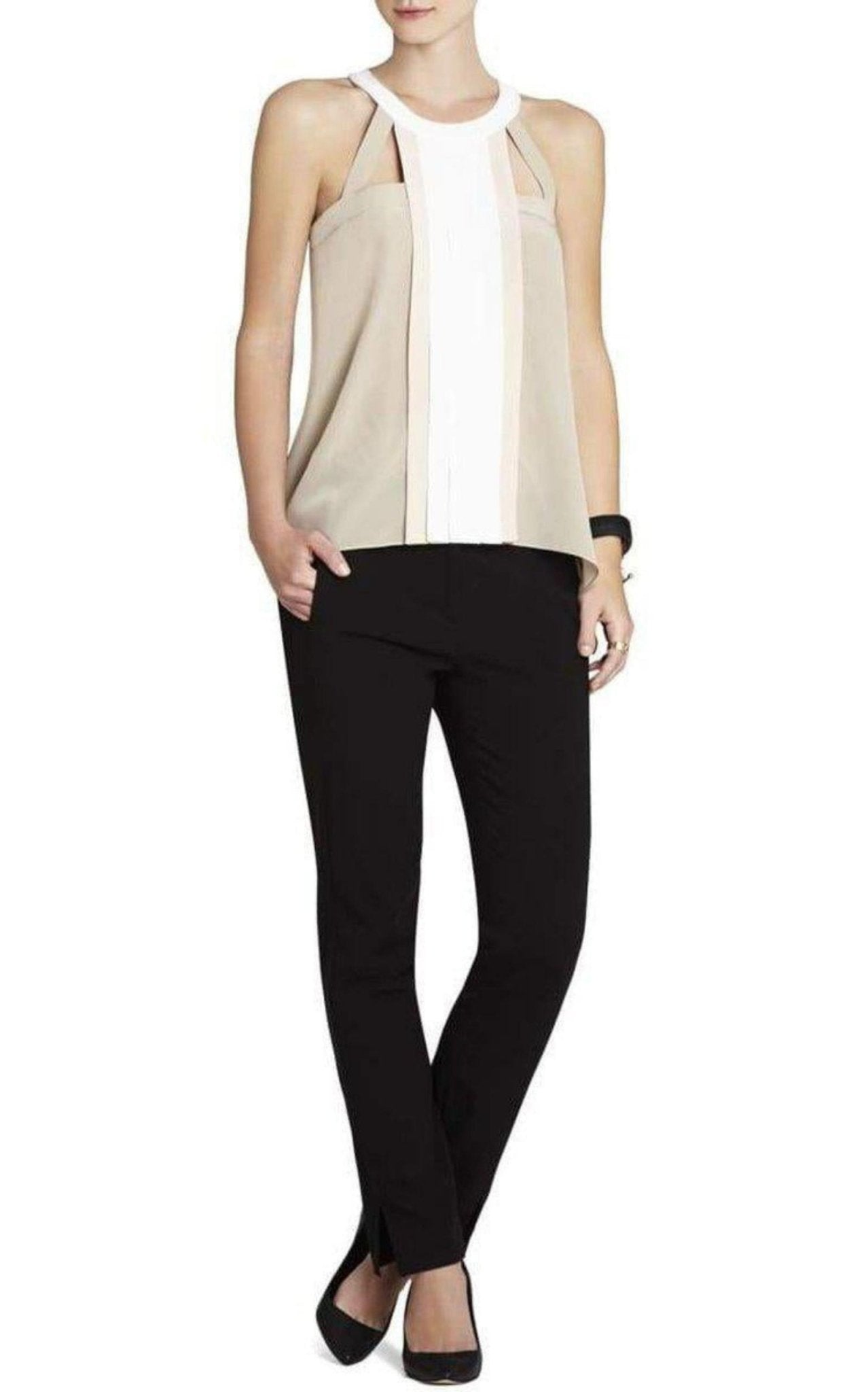 BCBGMAXAZRIA Kayli Silk Color - Blocked Cutout Top - Runway Catalog