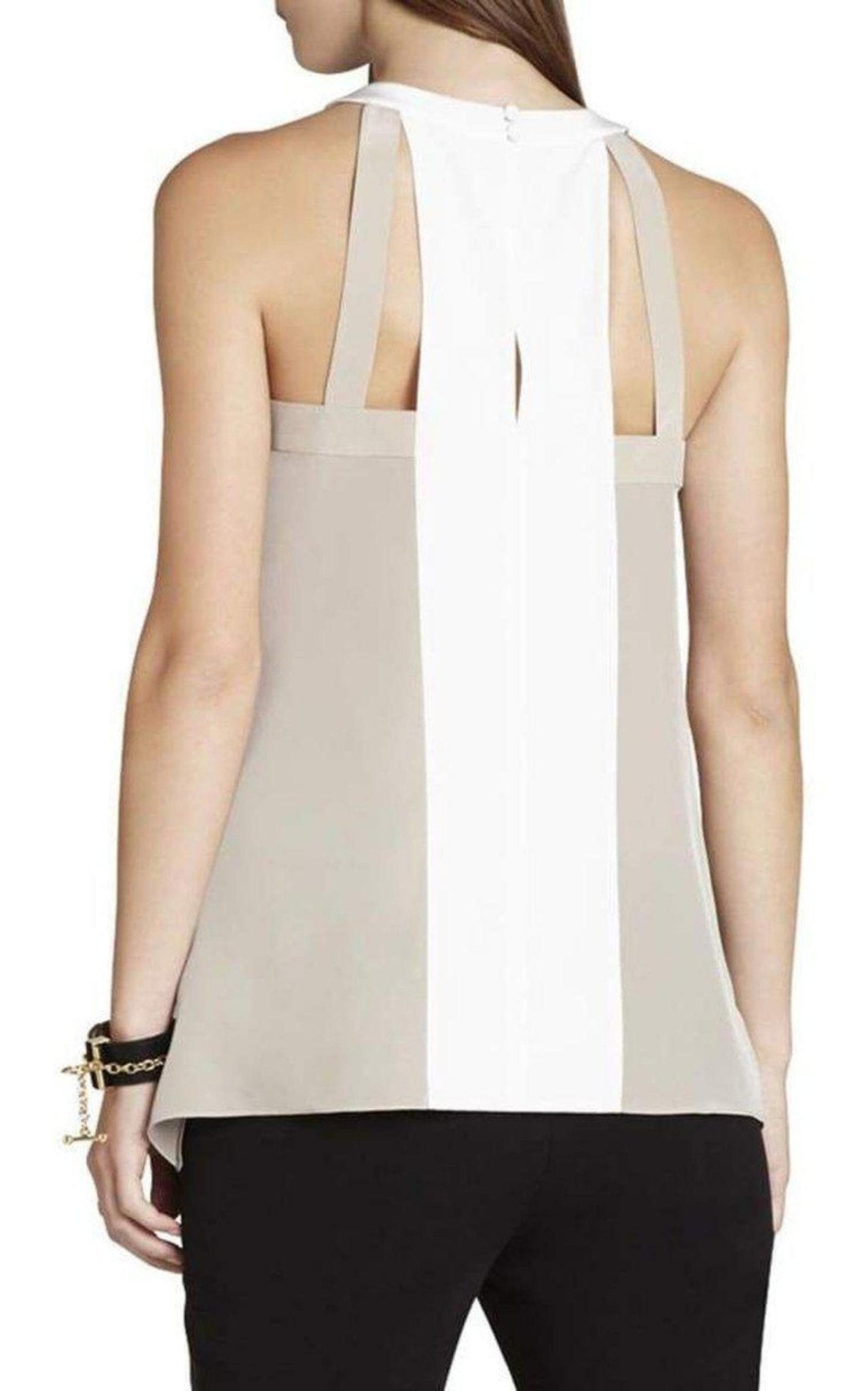 BCBGMAXAZRIA Kayli Silk Color - Blocked Cutout Top - Runway Catalog
