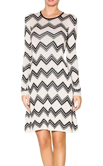 BCBGMAXAZRIA Keeley Jacquard Zigzag Sweater Silk Blend Dress - Runway Catalog