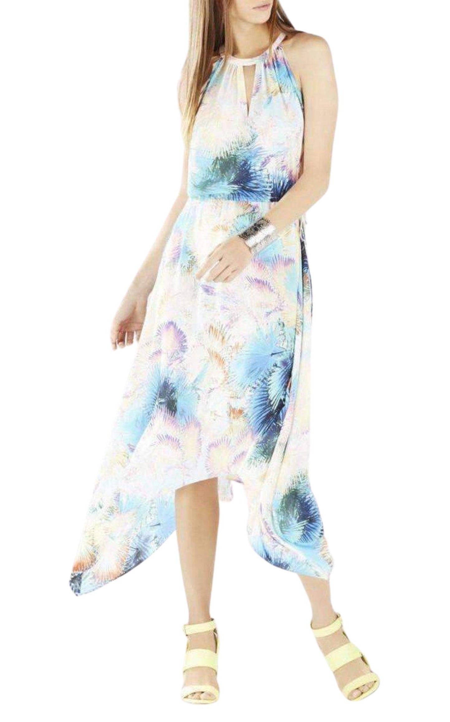 Keelie Printed Waist Tie Halter Dress BCBGMAXAZRIA