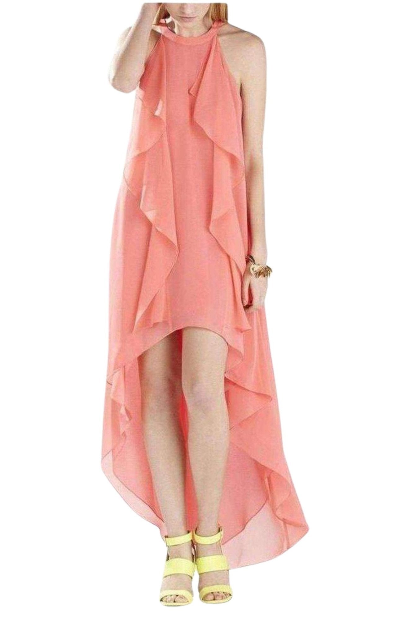 BCBGMAXAZRIA Kelsia Cascade Ruffle Halter Dress IQI66D43 - 6R3 - Runway Catalog