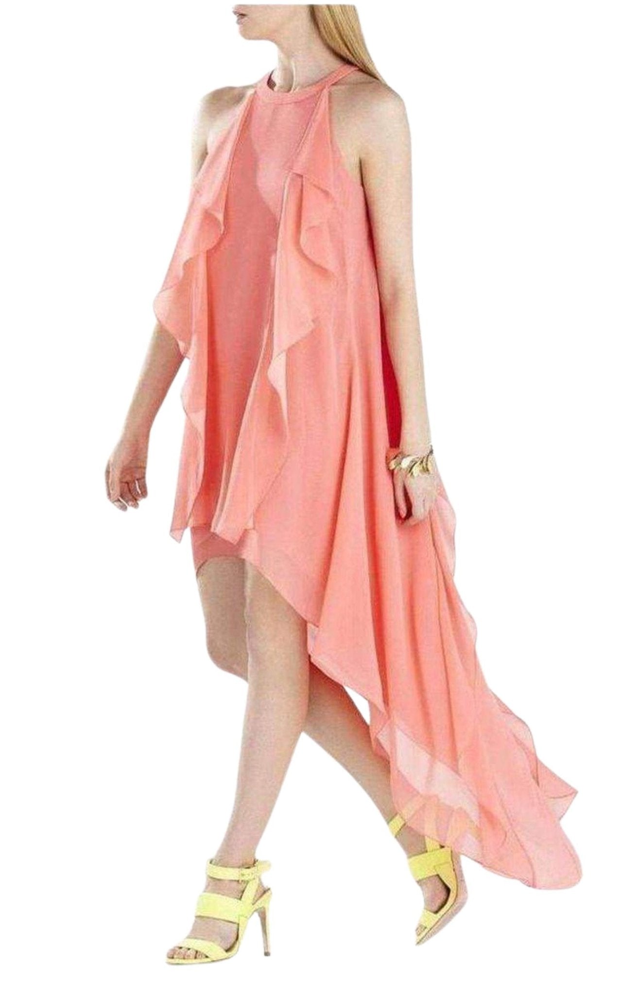 BCBGMAXAZRIA Kelsia Cascade Ruffle Halter Dress IQI66D43 - 6R3 - Runway Catalog