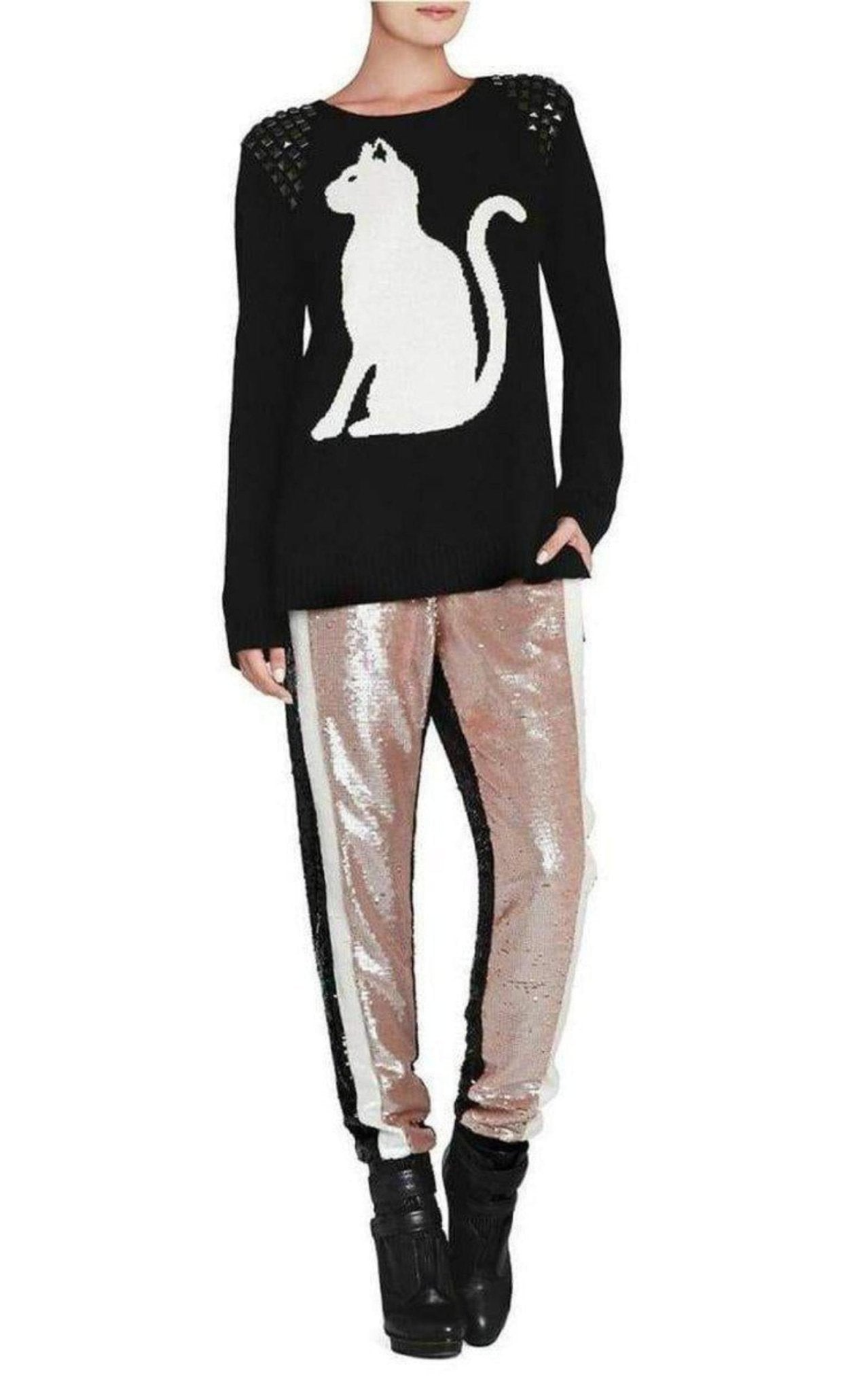 BCBGMAXAZRIA Keri Intarsia Studded Cashmere Blend Pullover - Runway Catalog