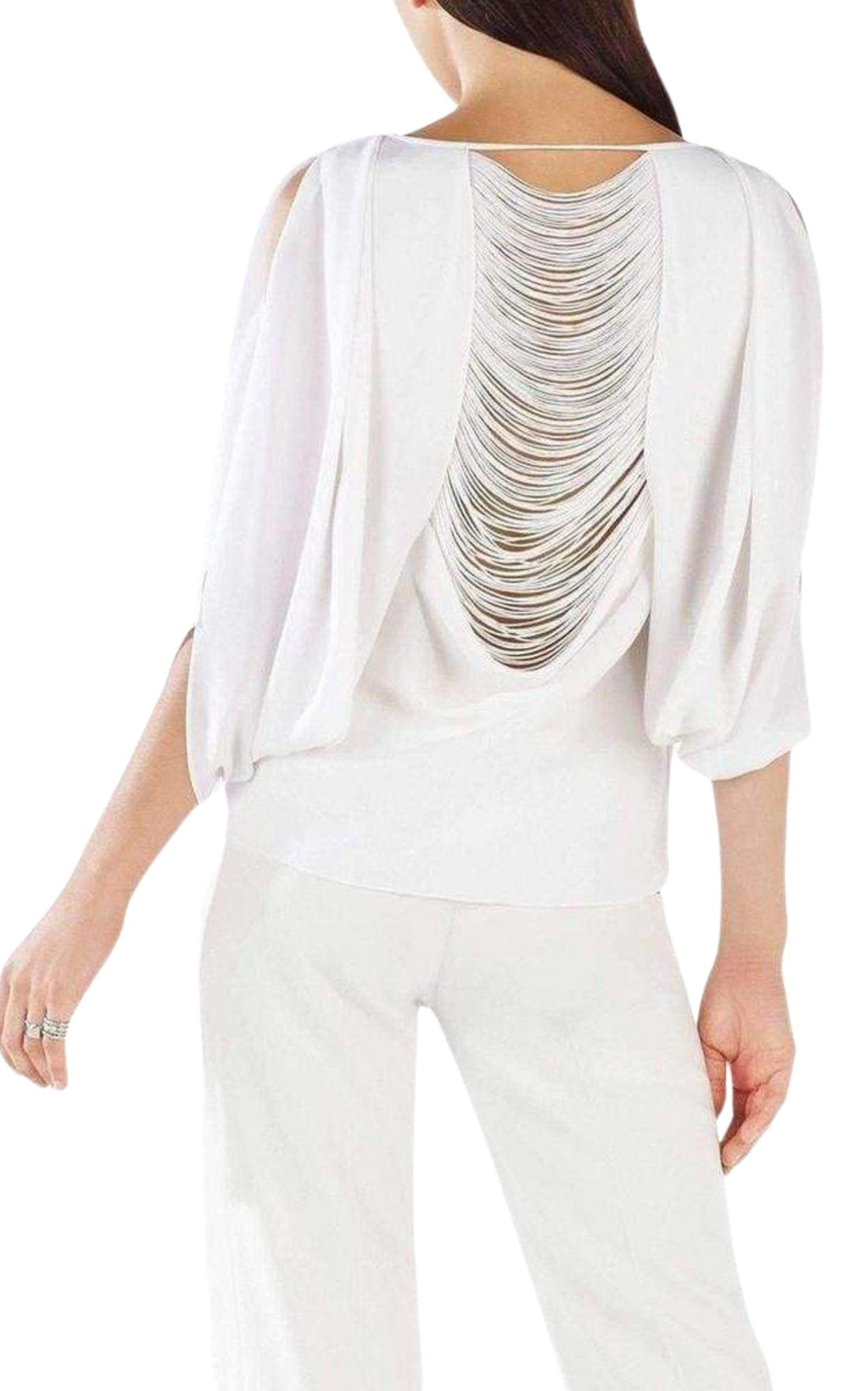 Kyleigh Fringe-Back Slit Sleeve Top BCBGMAXAZRIA