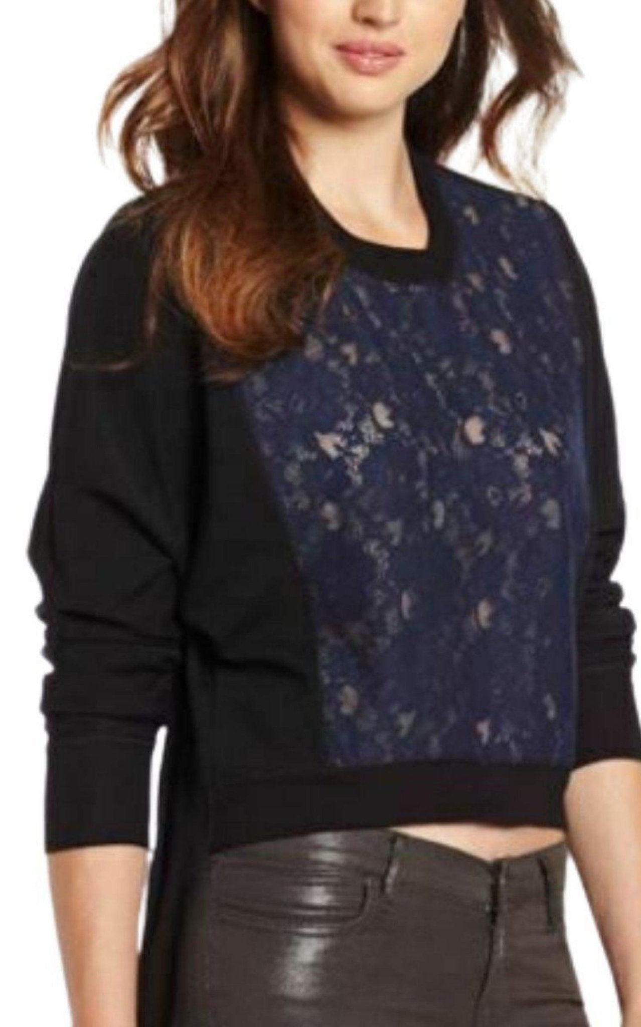 BCBGMAXAZRIA Lace Sheer Iza Long Sleeve Top - Runway Catalog