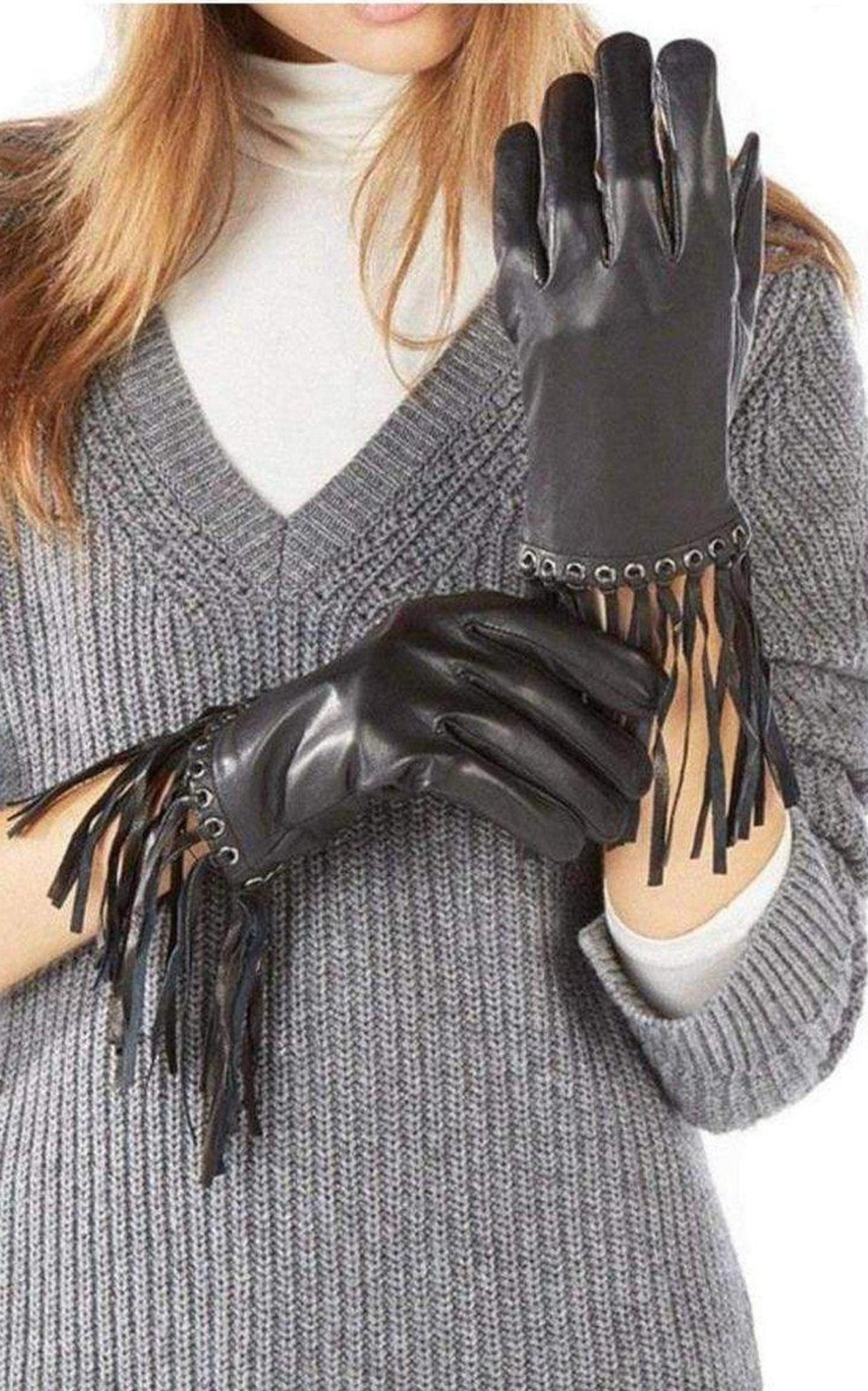 BCBGMAXAZRIA Leather Fringe Gloves - Runway Catalog