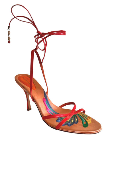 Leather Sandals Insole Embroidery BCBGMAXAZRIA