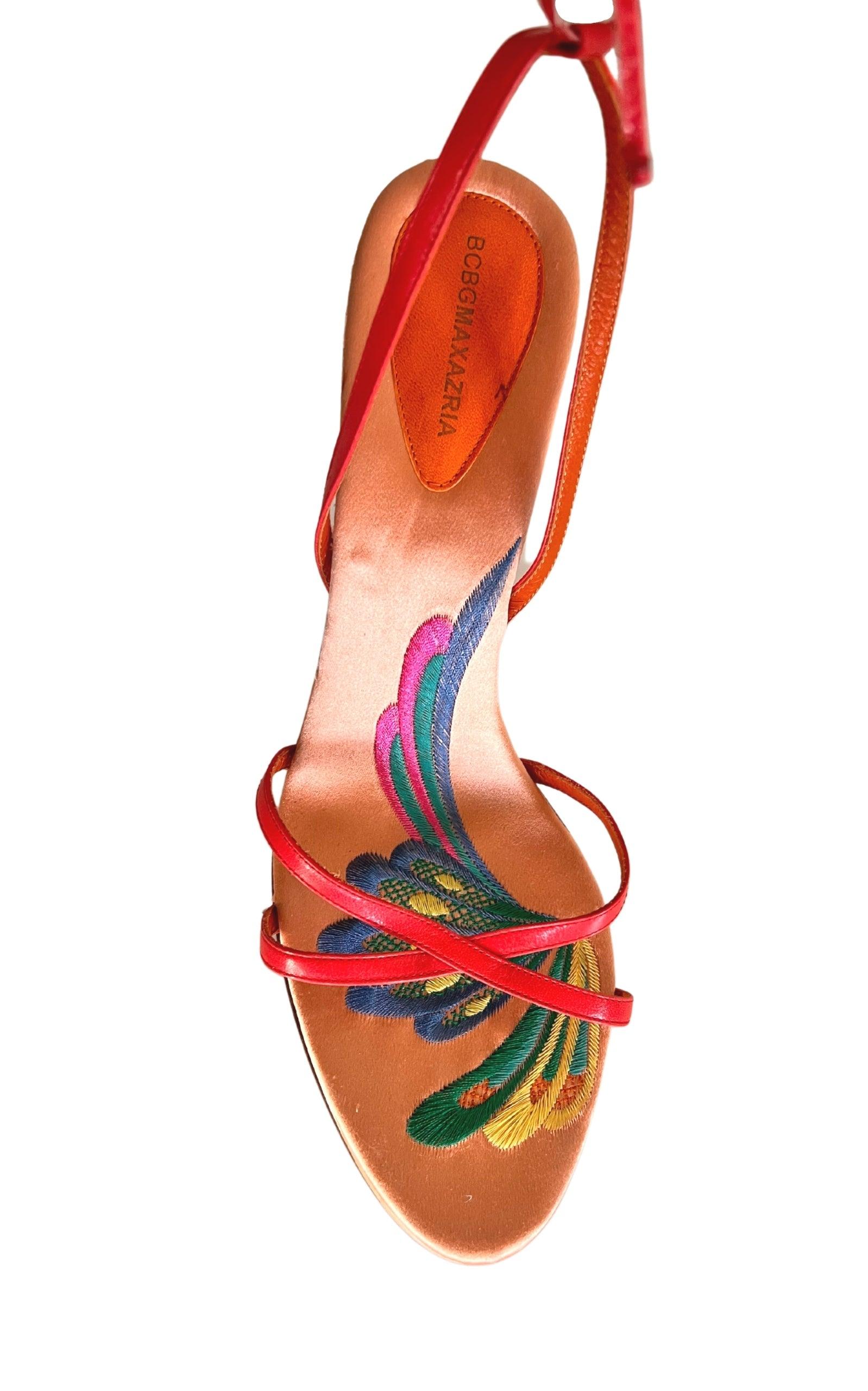 Leather Sandals Insole Embroidery BCBGMAXAZRIA