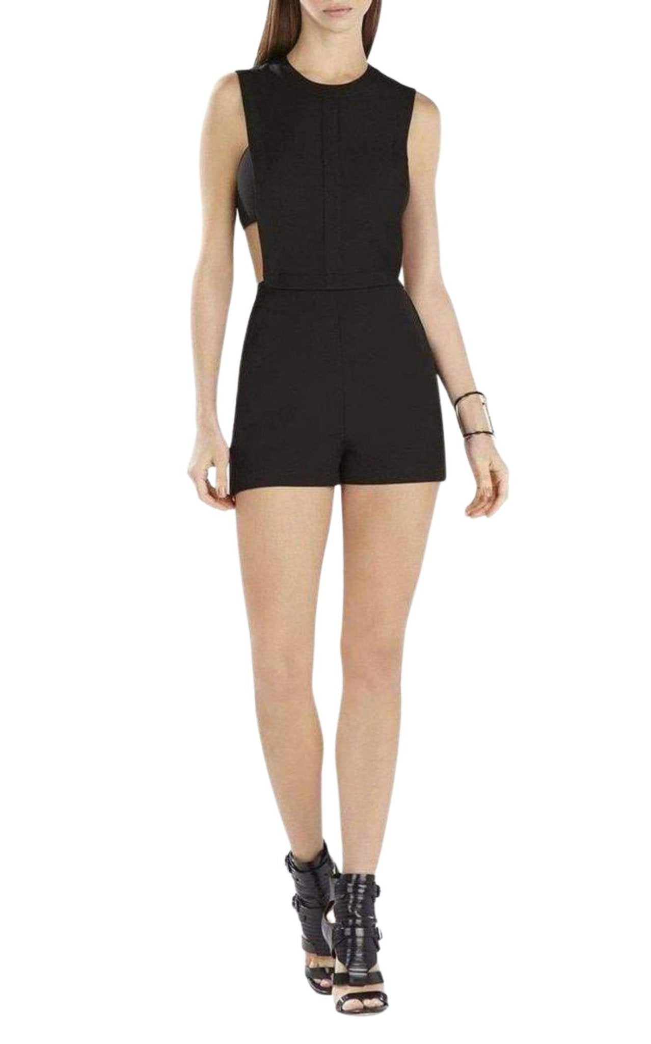 BCBGMAXAZRIA Leni Bib Front Black Romper - Runway Catalog
