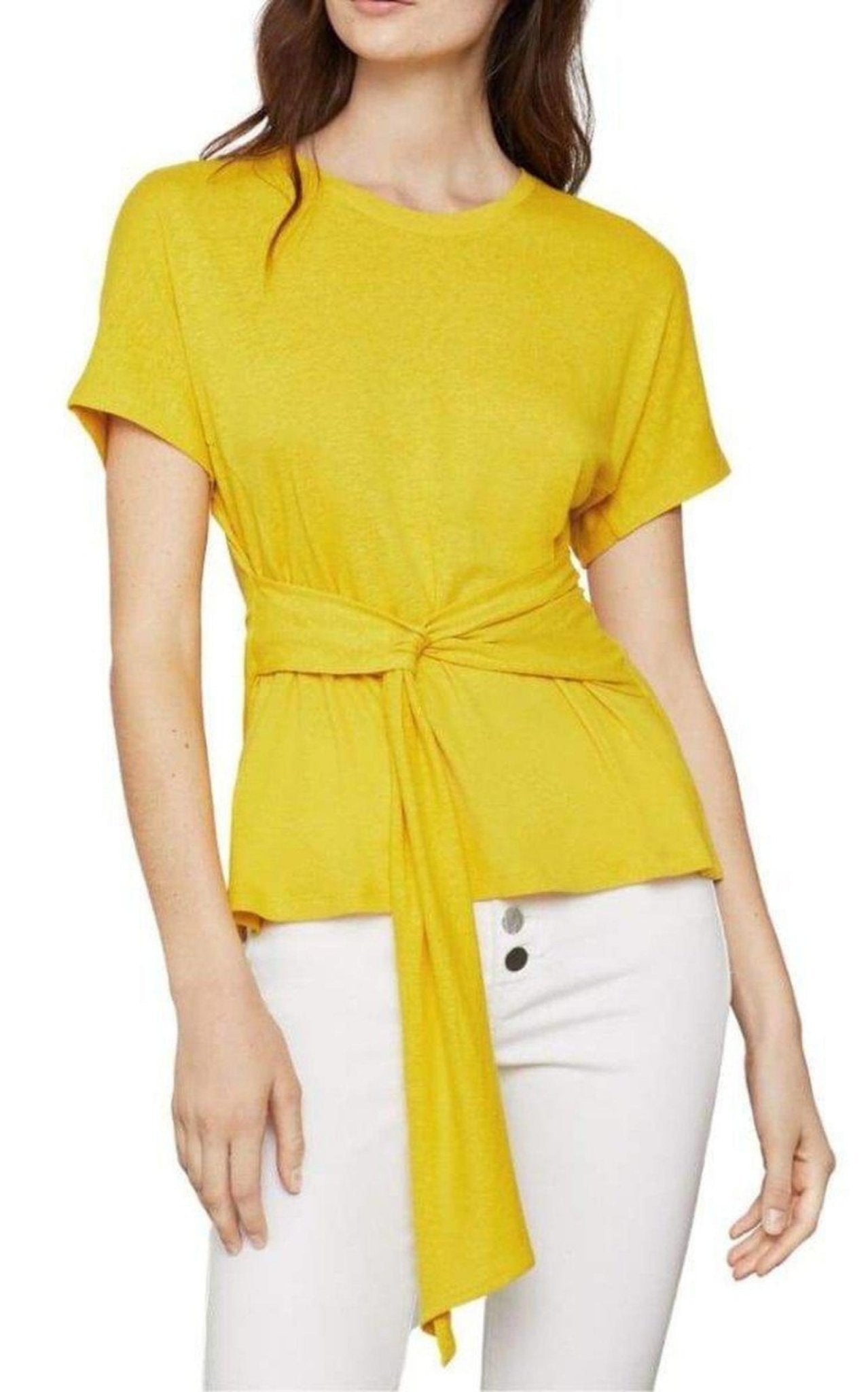 BCBGMAXAZRIA Linen Jersey Wrap Top - Runway Catalog