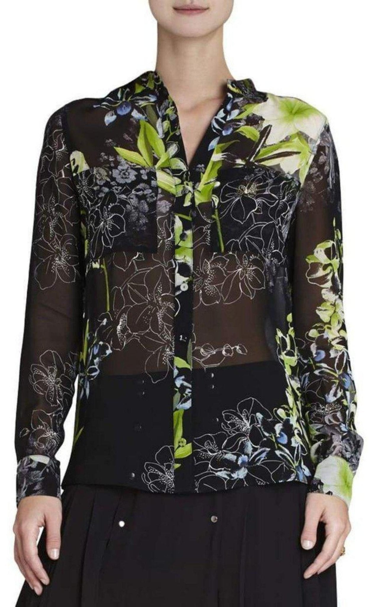 BCBGMAXAZRIA Loora Printed Long - Sleeve Silk Blouse - Runway Catalog