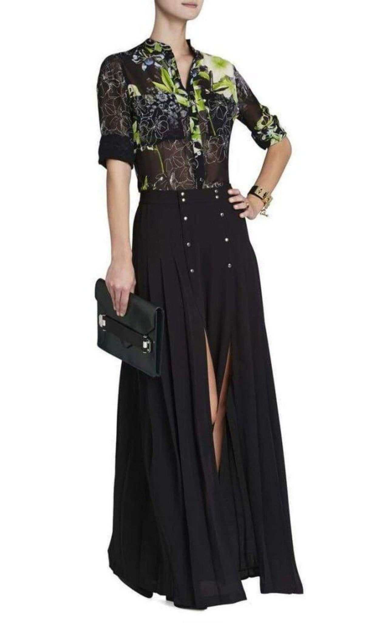 BCBGMAXAZRIA Loora Printed Long - Sleeve Silk Blouse - Runway Catalog