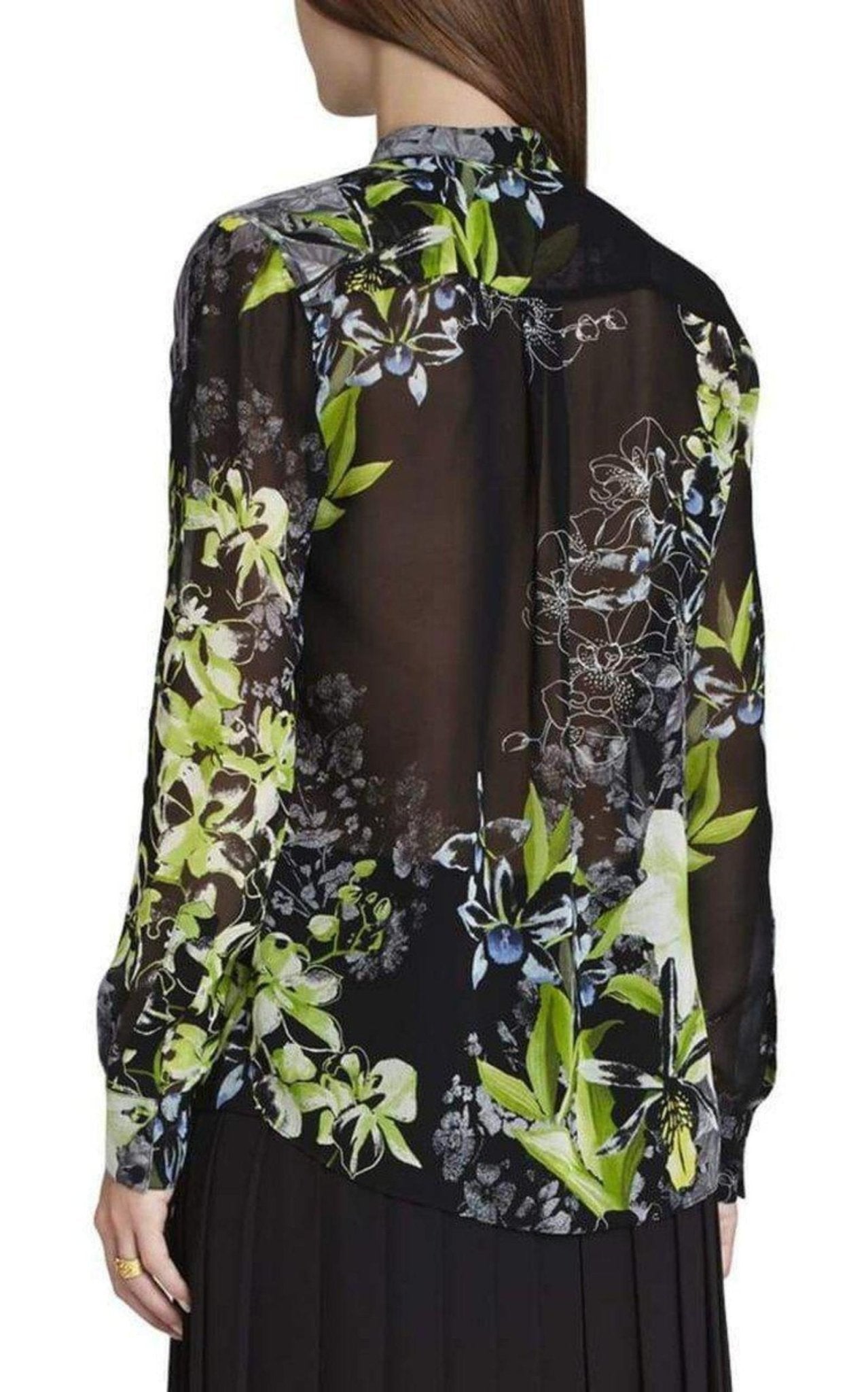 BCBGMAXAZRIA Loora Printed Long - Sleeve Silk Blouse - Runway Catalog