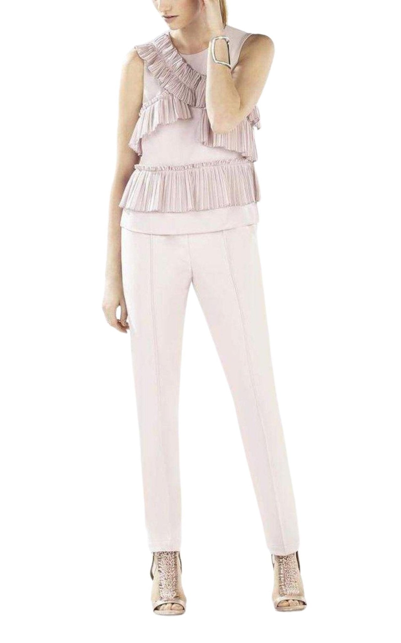 BCBGMAXAZRIA Lorain Pleated Ruffle Applique Top - Runway Catalog