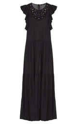 Lyndsy Flutter Sleeve Cutout Embroidered Maxi Dress BCBGMAXAZRIA