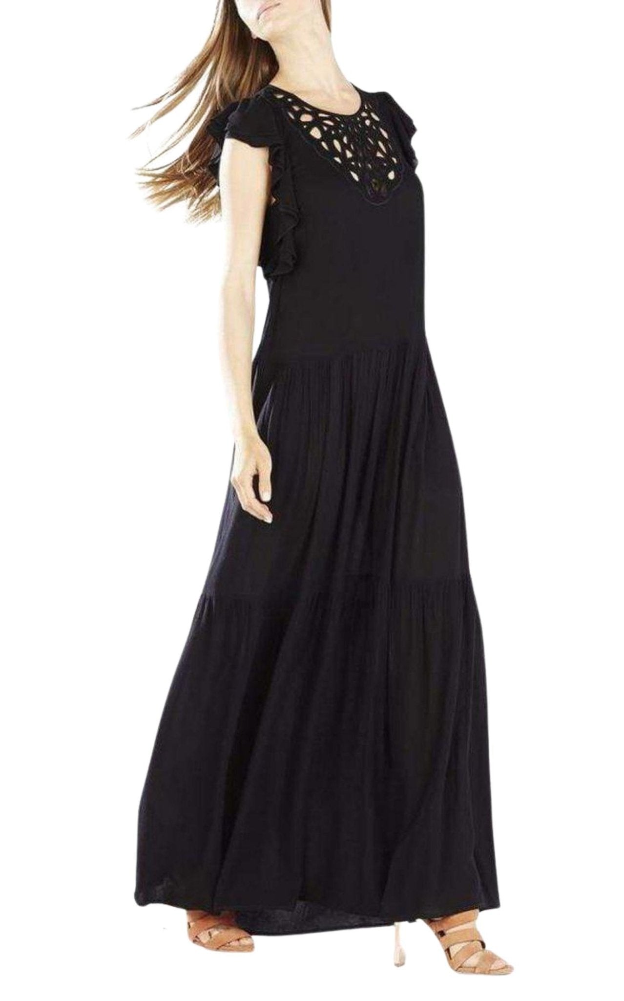 BCBGMAXAZRIA Lyndsy Flutter Sleeve Cutout Embroidered Maxi Dress - Runway Catalog