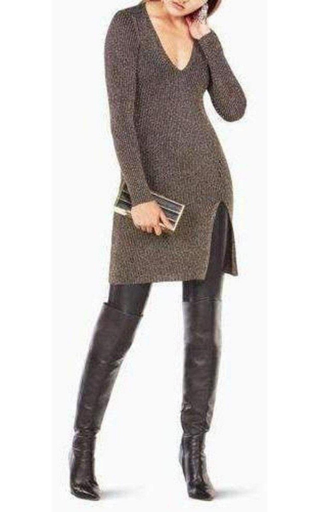 BCBGMAXAZRIA Macki Metallic V - Neck Tunic Dress - Runway Catalog